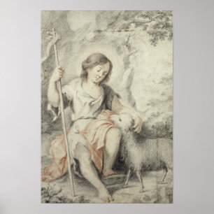 The Young John with the Lamb in a Landscape Poster