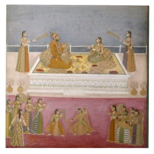 The young Mughal Emperor Muhammad Shah at a nautch Tile