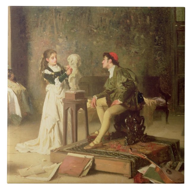 The Young Sculptress (oil on canvas) Ceramic Tile (Front)