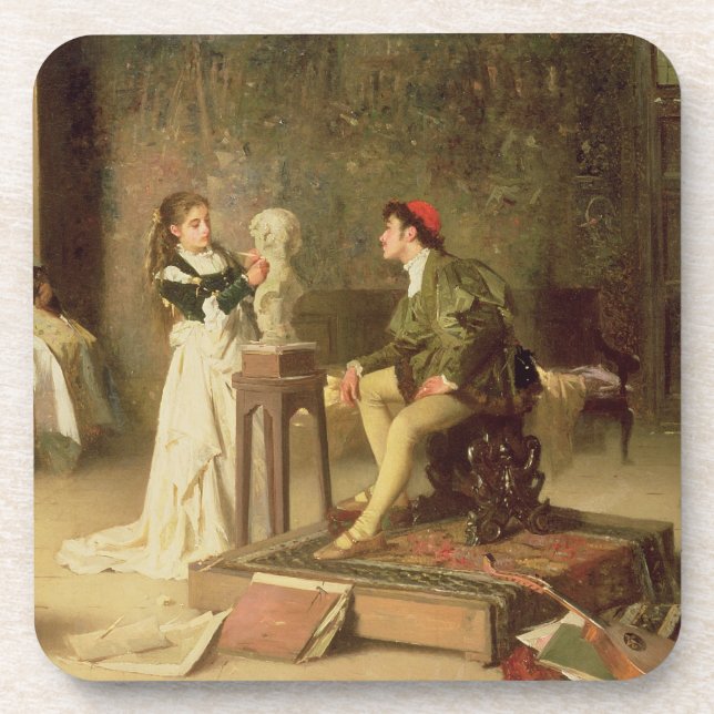 The Young Sculptress (oil on canvas) Coaster (Front)