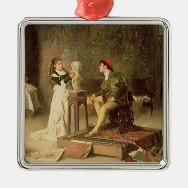 The Young Sculptress (oil on canvas) Metal Ornament (Front)