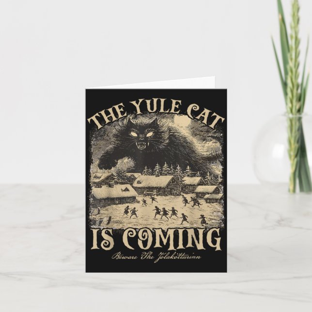 The Yule Cat Is Coming Icelandic Christmas Cat Mom Card (Front)