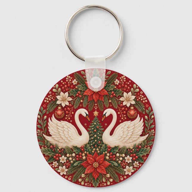 The Yuletide Swans' Embrace Key Ring (Back)
