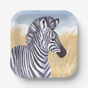 The Zebra Watercolor Safari Animal Nature Paper Plate