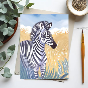 The Zebra   Watercolor Safari Animal Nature Postcard