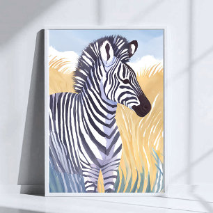 The Zebra   Watercolor Safari Animal Nature Poster