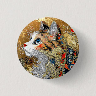 The Zen Cat Vintage Japanese Ukiyo-e 3 Cm Round Badge