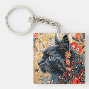 The Zen Cat Vintage Japanese Ukiyo-e Key Ring