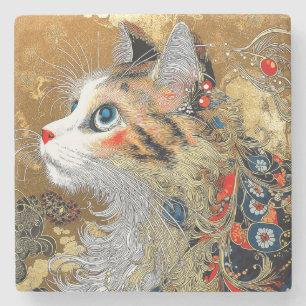 The Zen Cat Vintage Japanese Ukiyo-e Stone Coaster