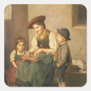 The Zither Player Square Sticker