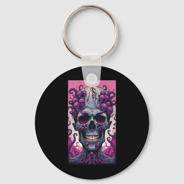 The Zombie Has Brain Covering Its Head  Key Ring (Front)