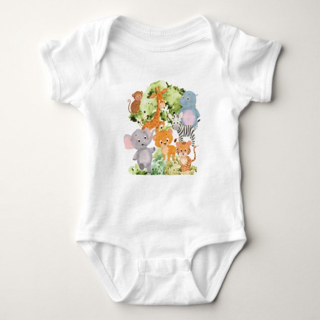 The zoo: collection of cute wild animals baby bodysuit (Front)