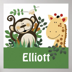 The Zoo Crew Monkey & Giraffe Personalised Art Poster