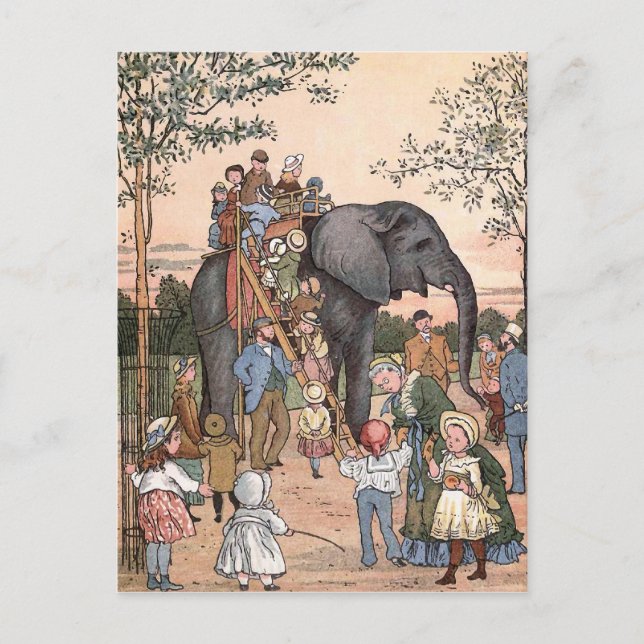 "The Zoo" Vintage Illustration Postcard (Front)