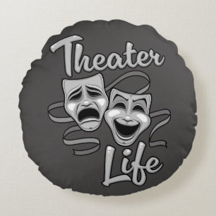 Theater Life Comedy and Tragedy Masks Round Cushion