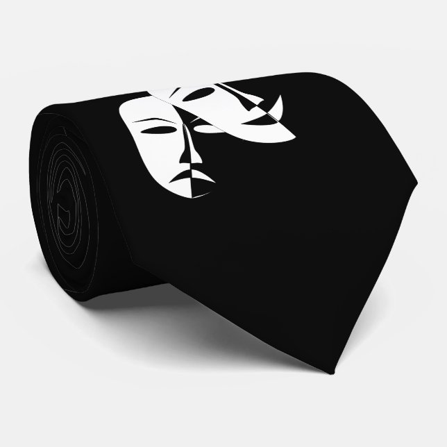 Theater Mask Comedy Tragedy Black White B Tie (Rolled)
