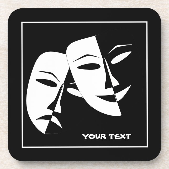 Theater Mask Comedy Tragedy Black White Custom Coaster (Front)