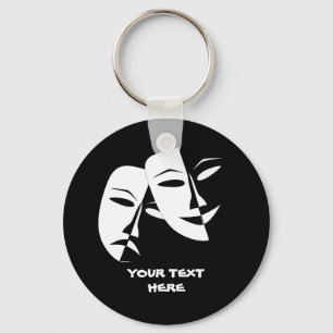Theater Mask Comedy Tragedy Black White Custom Key Ring