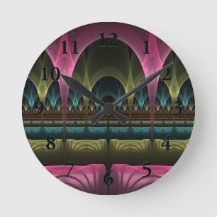 Theater of Fantasy, Abstract Colorful Fractal Art Round Clock