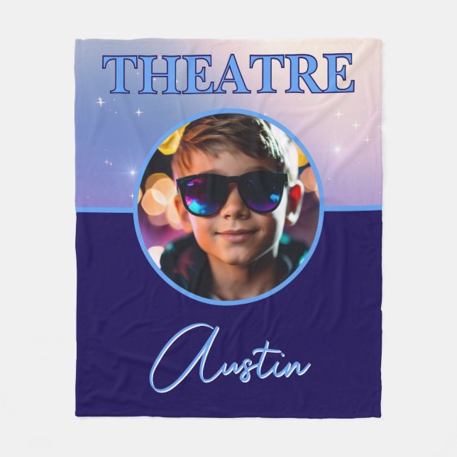 Theatre Deep Royal Custom Photo and Name Fleece Blanket (Front)