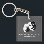 Theatre Drama Club Masks Custom Thespian Name Key Ring<br><div class="desc">This design is great for Theatre and Drama Club enthusiasts - with it's black and white comedy/tragedy masks and 2 lines of custom text. Add your actor/actress's name and theatre or drama club name. Perfect for an end of production cast or director gift!! Change the background colour to match your...</div>
