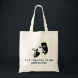 Theatre Drama Club Masks Custom Thespian Name Tote Bag<br><div class="desc">This design is great for Theatre and Drama Club enthusiasts - with it's black and white comedy/tragedy masks and 2 lines of custom text. Add your actor/actress's name and theatre or drama club name. Perfect for an end of production cast or director gift!! Change the background colour to match your...</div>