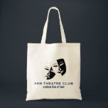 Theatre Drama Club Masks Custom Thespian Name Tote Bag<br><div class="desc">This design is great for Theatre and Drama Club enthusiasts - with it's black and white comedy/tragedy masks and 2 lines of custom text. Add your actor/actress's name and theatre or drama club name. Perfect for an end of production cast or director gift!! Change the background colour to match your...</div>