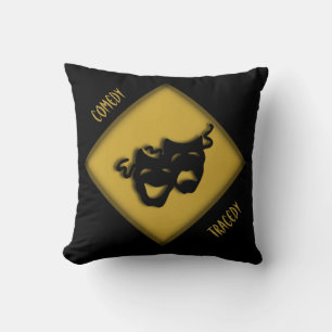 Theatre Happy Sad Greek Masks Gold Throw Pillow