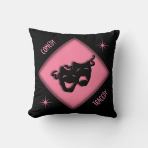 Theatre Happy Sad Greek Masks Pink Throw Pillow