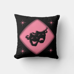 Theatre Happy Sad Greek Masks Pink Throw Pillow