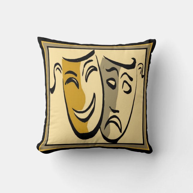Theatre Happy/Sad Mask Throw Pillow (Front)