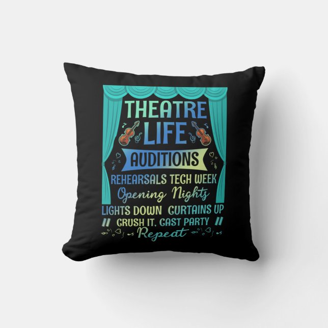 Theatre Life Auditions Nerd Actor Musical Theatre Cushion (Front)