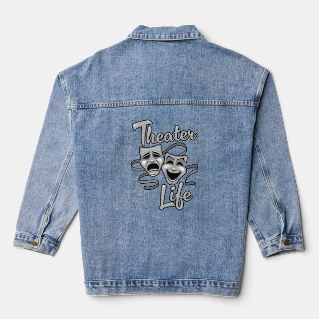 Theatre Life Comedy and Tragedy Masks Denim Jacket (Back)