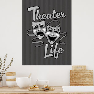 Theatre Life Comedy and Tragedy Masks Poster