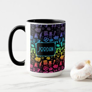 Theatre Lover Rainbow Icons on Black Mug