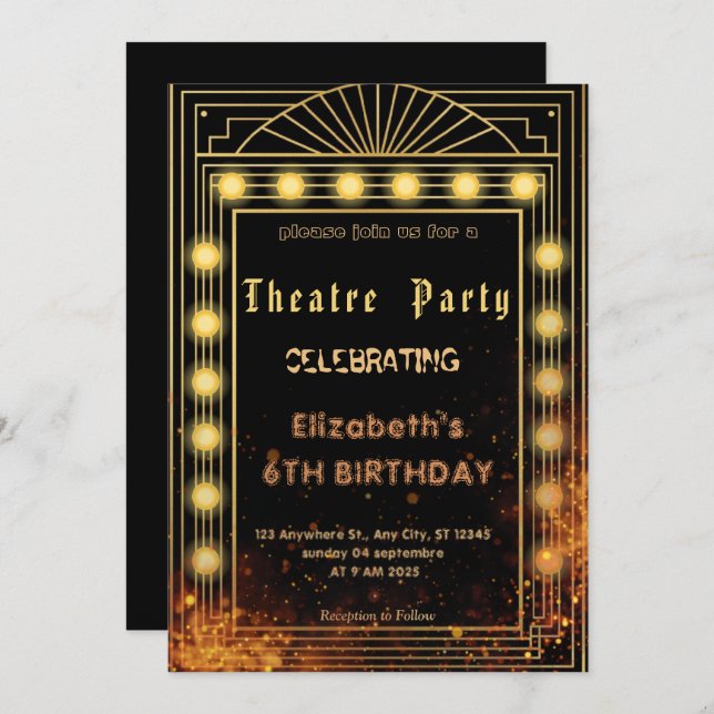 Theatre Marquee Party Invitation – Birthday invite (Front/Back)