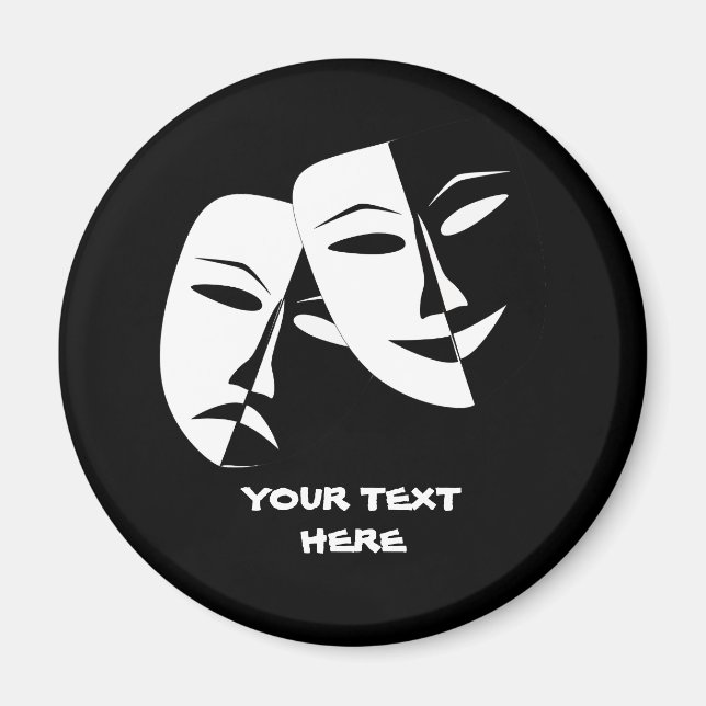 Theatre Mask Comedy Tragedy Black White Custom Magnet (Front)