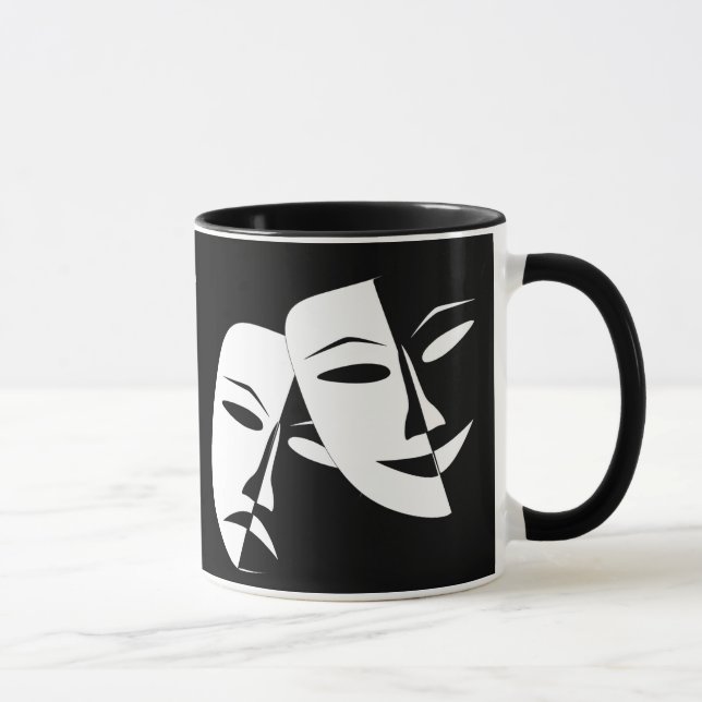 Theatre Mask Comedy Tragedy Black White Custom Mug (Right)