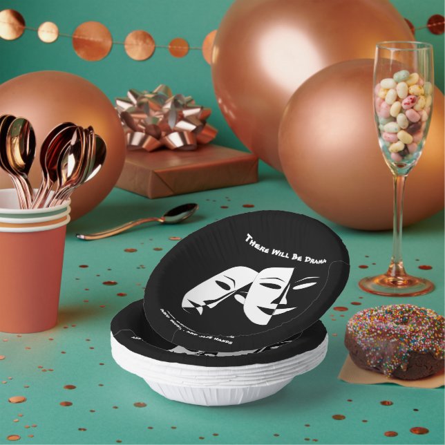 Theatre Mask Comedy Tragedy Black White Drama  Paper Plate (Multi)