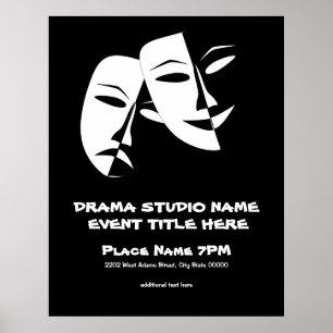 Theatre Mask Comedy Tragedy Black White Event Poster