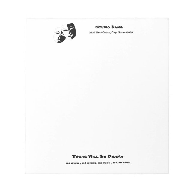Theatre Mask Comedy Tragedy Black White Notepad (Front)