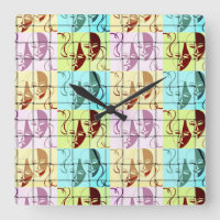 Theatre Mask Pop Art Wall Clock