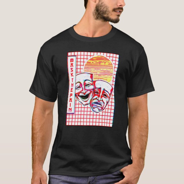 Theatre Mask Vaporwave Aesthetic Drama Comedy And  T-Shirt (Front)