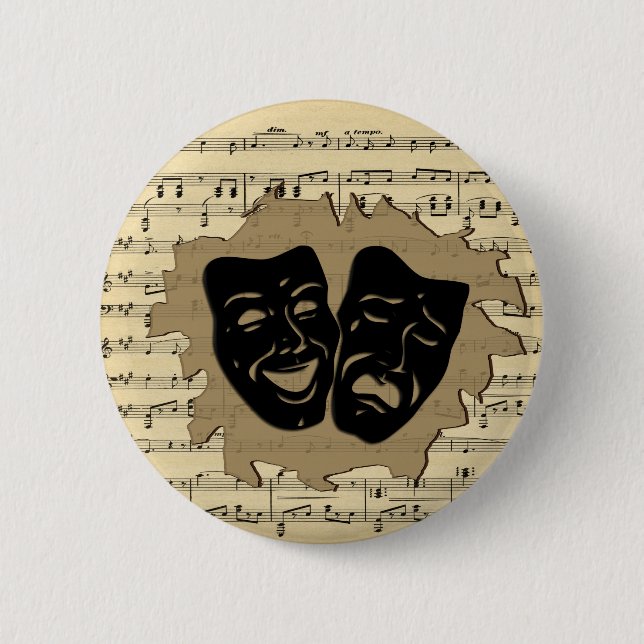 Theatre Masks and Antique Music 6 Cm Round Badge (Front)