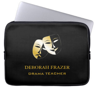 Theatre masks silhouette black laptop sleeve