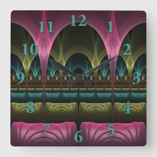 Theatre of Fantasy, Abstract Colourful Fractal Art Square Wall Clock