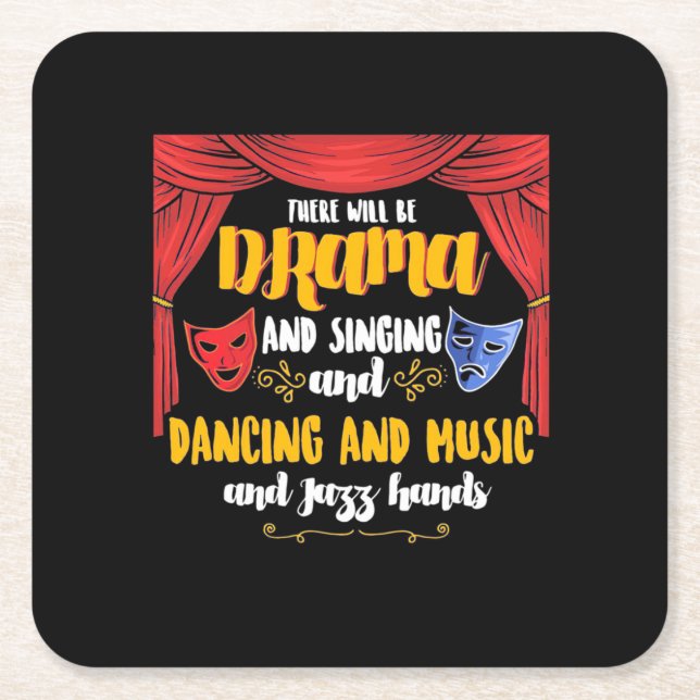 Theatre There will Be Drama Square Paper Coaster (Front)