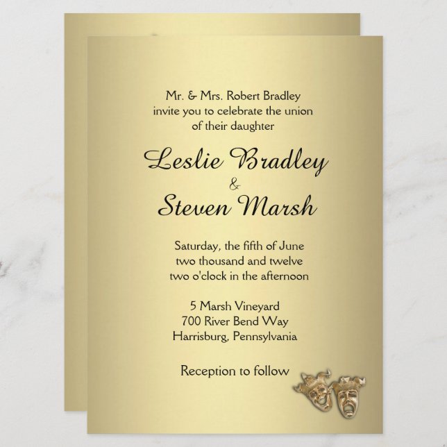 Theatre Wedding Gold Invitation (Front/Back)