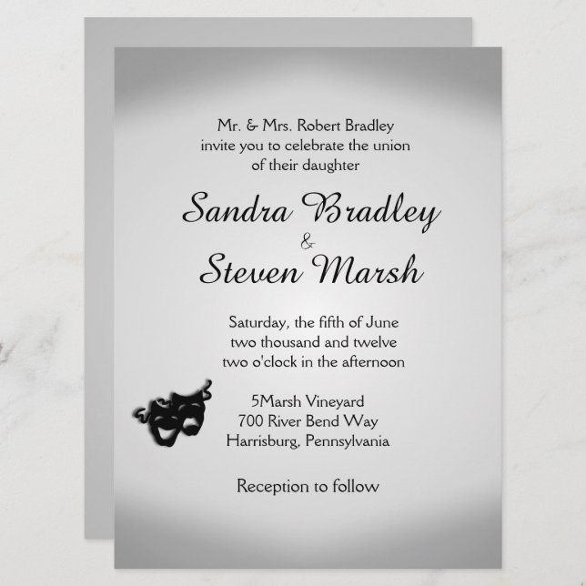 Theatre Wedding Silver Invitation (Front/Back)