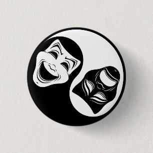 Theatre Yin Yang Design - Comedy and Tragedy Masks 3 Cm Round Badge